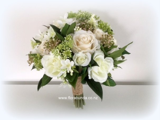 Bride's champagne white soft pink fake wedding flowers - Image 2