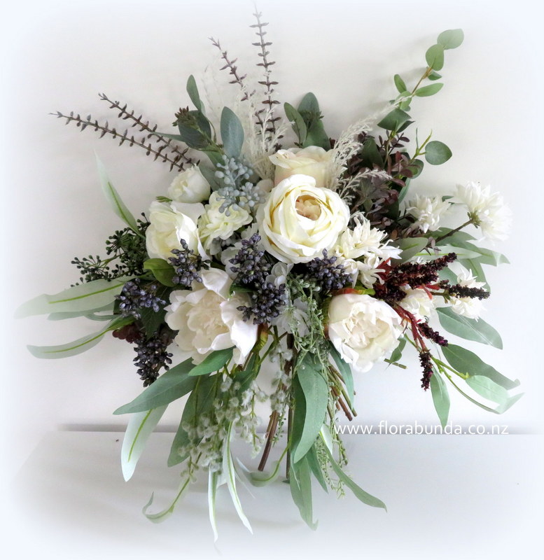 Rustic Boho wedding bouquet grey green white - Image 3