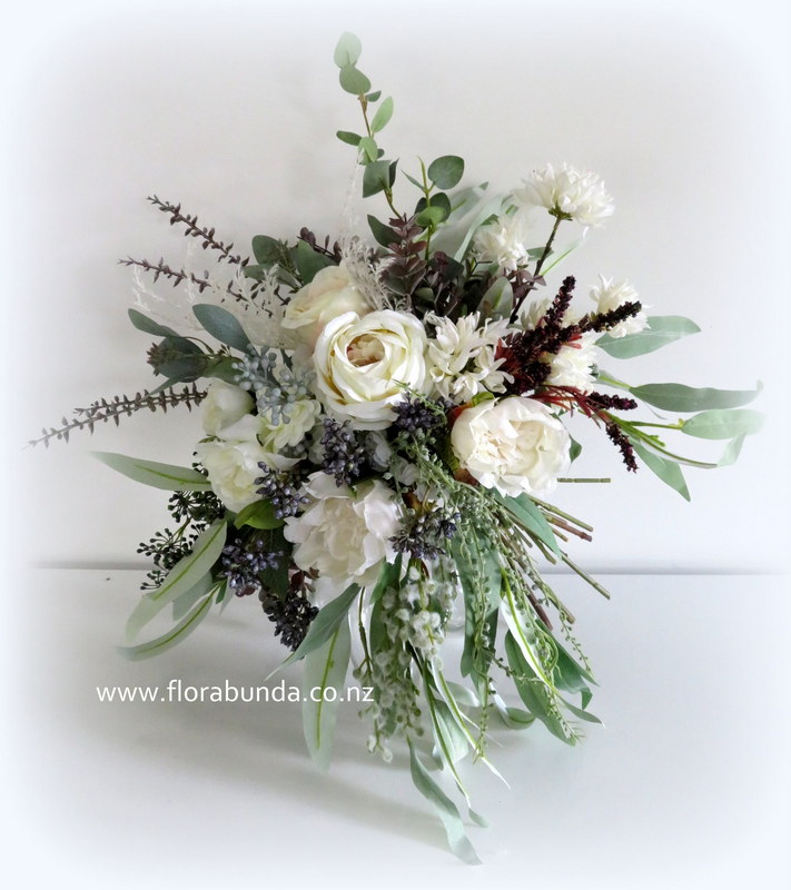 Rustic Boho fake wedding bouquet grey green white