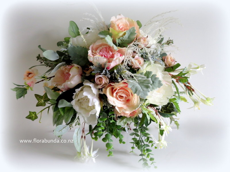 Boho blush and grey fake Bridal flowers