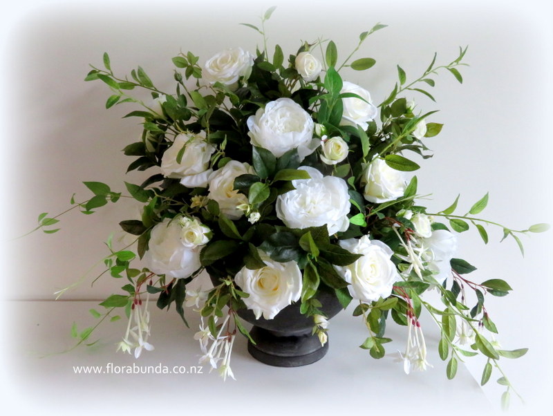 Artificial flower display white and green