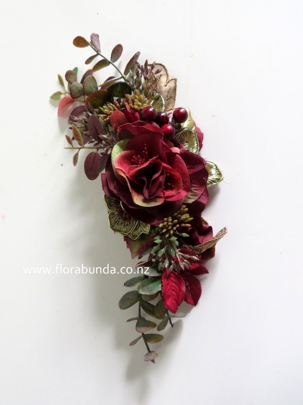 Red burgundy hair clip floral