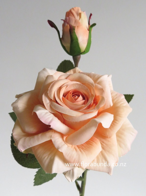 faux soft apricot rose and bud