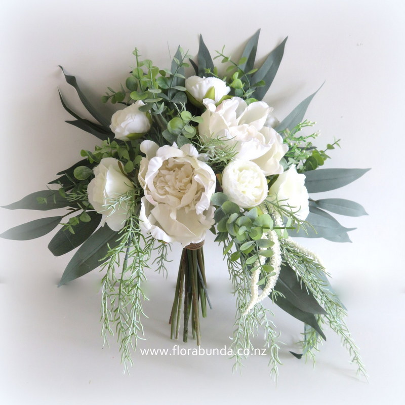 Bridesmaids bouquet white and grey gum leaves