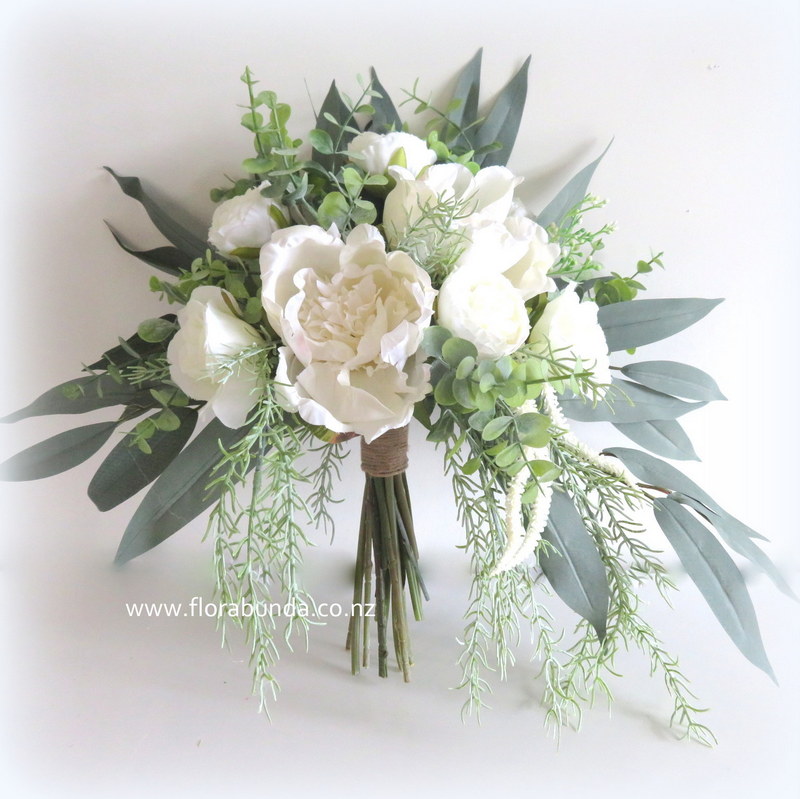 Eucalyptus white flowers wedding bouquet small