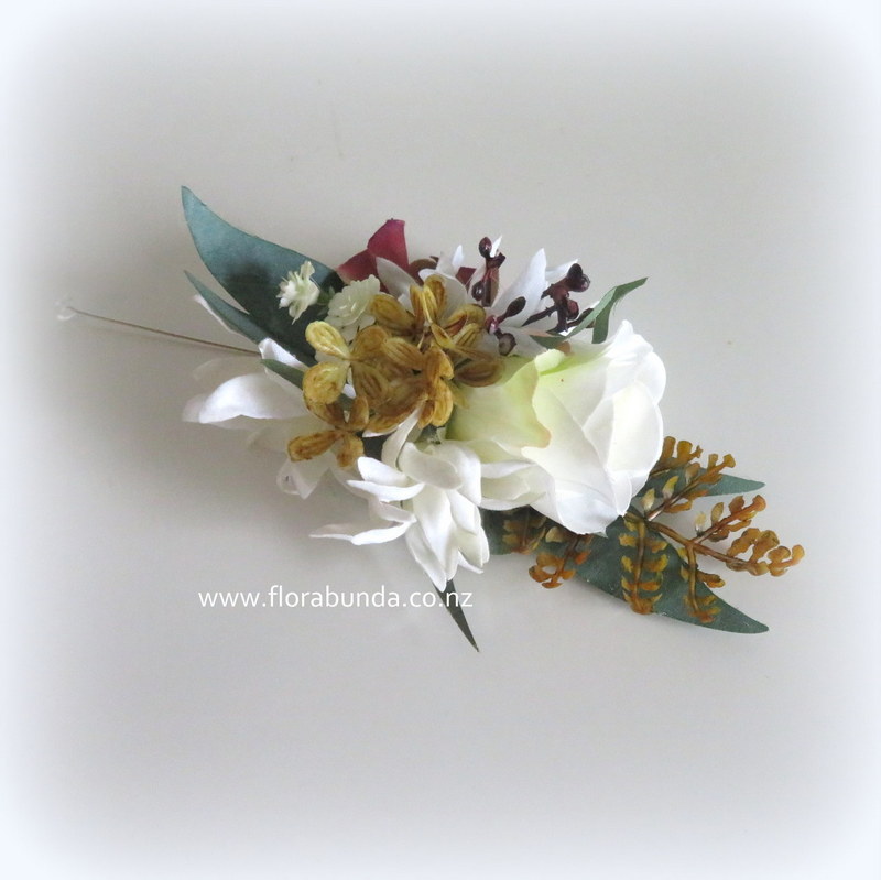 Tan and Burgundy fake Ladies Buttonhole
