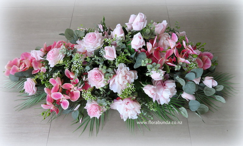 Pink Casket spray fake flowers