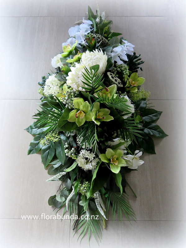 Casket spray artificial exoctic flowers