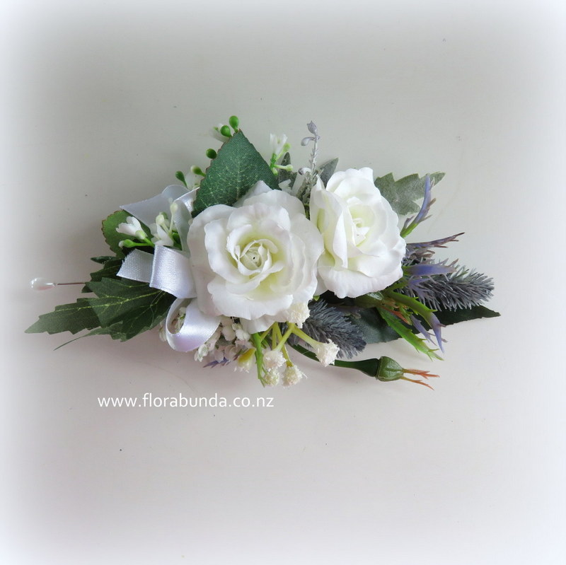 Rose and thistle corsage artificial flowers