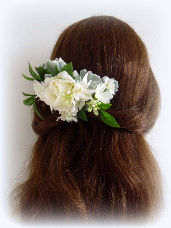 Ivory and green floral hair comb - Image 3