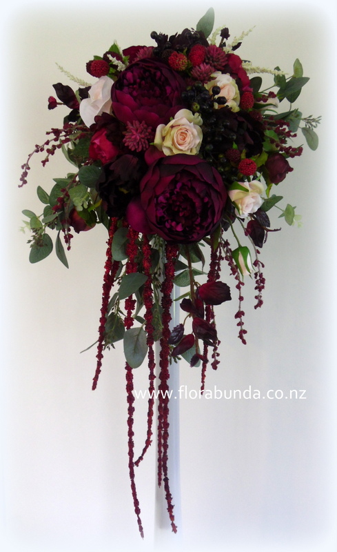 Dark plum burgundy trailing Large bouquet artificial flowers - Image 3