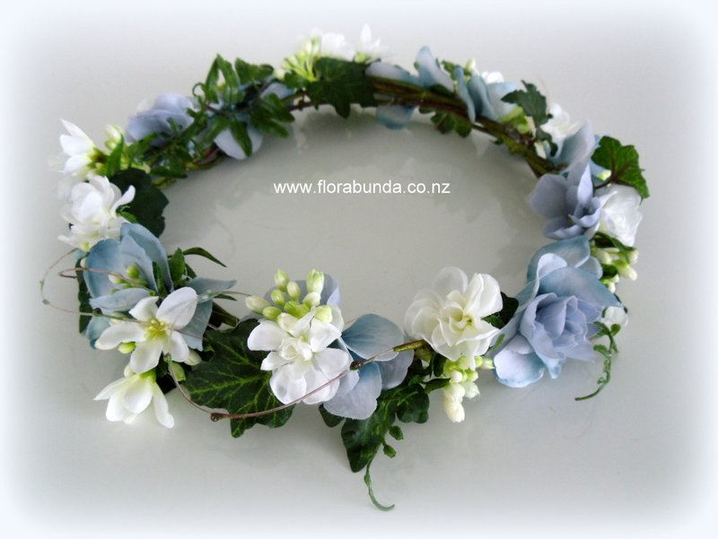 Grey dusky blue and white hair wreath