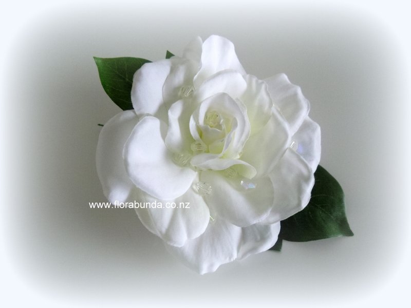 White gardenia large Hair flower with crystals - Image 3