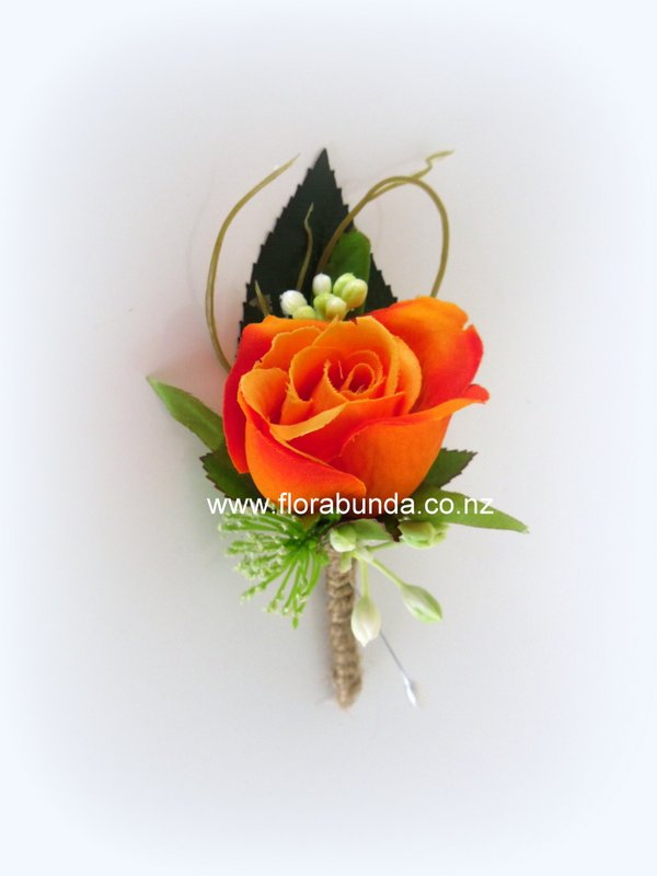 Orange Rose with twine stem mans buttonhole - Image 2
