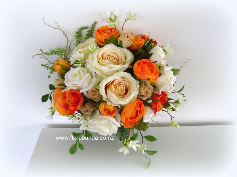 Orange White Ivory and Apricot large garden Posy - Image 2