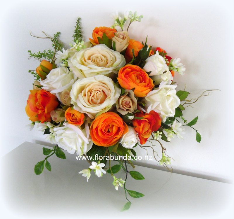 Orange White Ivory and Apricot large garden Posy