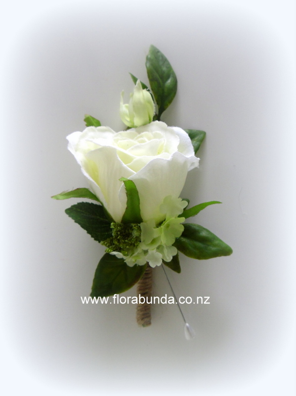 White and Green Fake Man's Buttonhole bound in twine