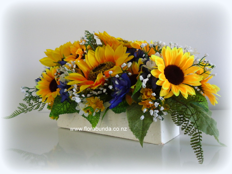 Sunflower and Blue Long Cemetery Arrangement - Image 2