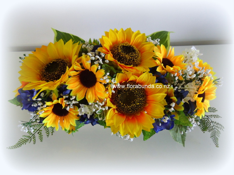 Sunflower and Blue Long Cemetery Arrangement - Image 3