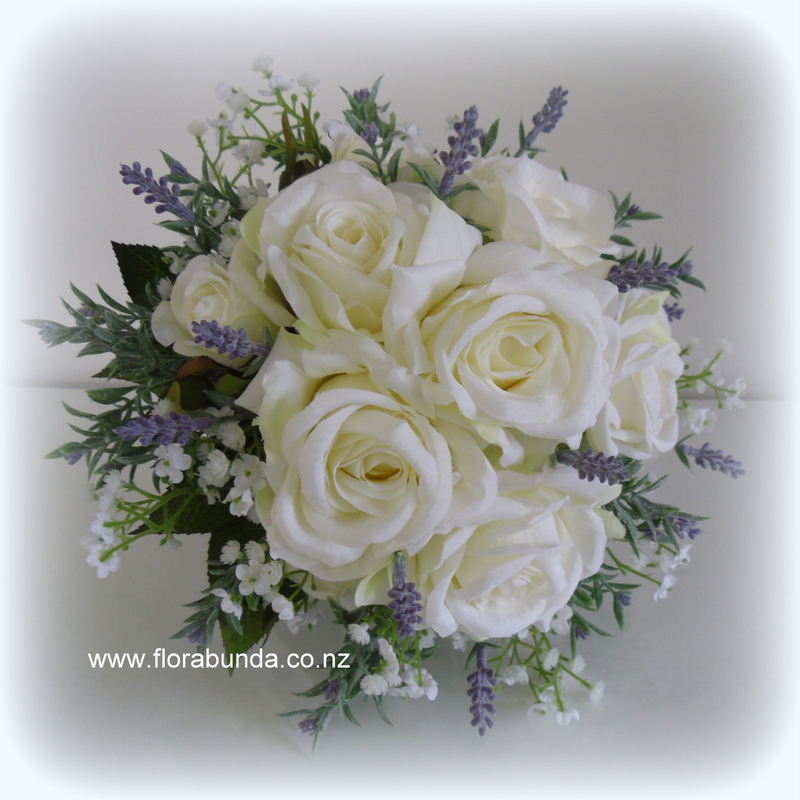 Brides bouquet fake flowers lavender