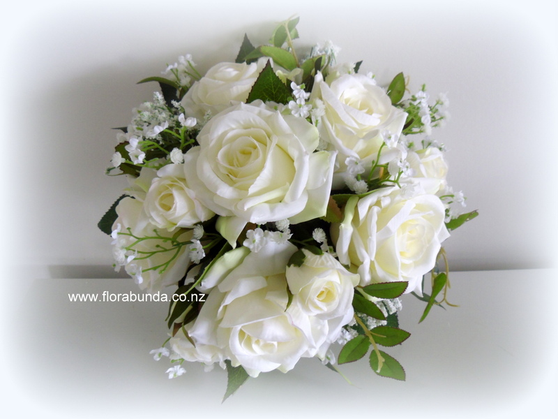 White Roses and Babys Breath Fake Bouquet - Image 3