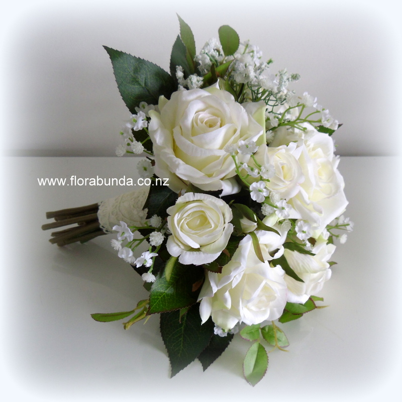 White Roses and Babys Breath Fake Bouquet - Image 2
