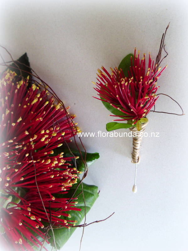 Red pohutukawa Mans buttonhole with twine binding - Image 2