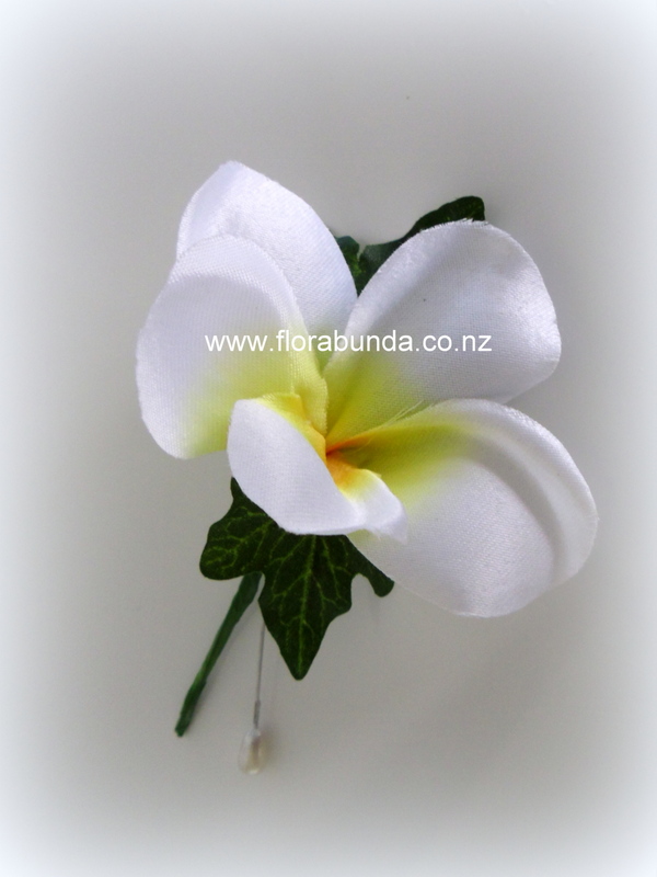White Frangipani buttonhole with green stem