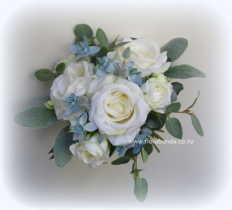 Blue and white wedding flowers