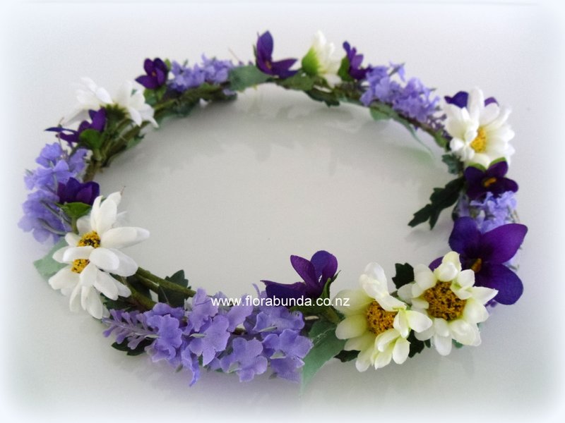 Purple lavender and daisy floral head wreath
