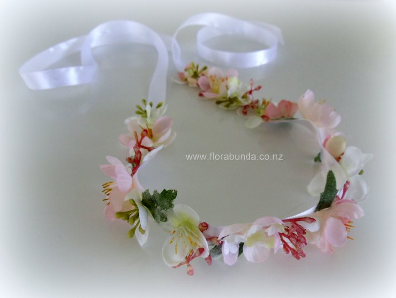 Blush pink white fine ribbon childrens hair crown